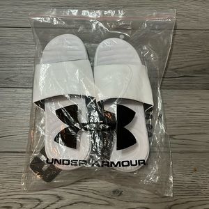 New with tags plain white women’s slides! awesome to wear outside or anywhere!